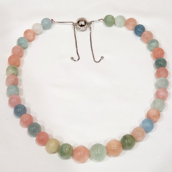 Natural gemstone "Baby Momma" necklace 540 tcw 12-17mm beads Rhodium over 925 SS - Picture 1 of 5